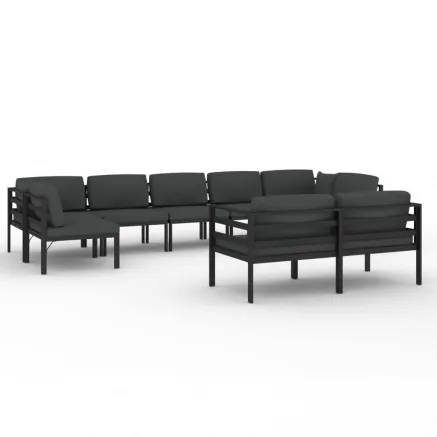 Salon de jardin 9 pcs avec coussins Aluminium Anthracite 2