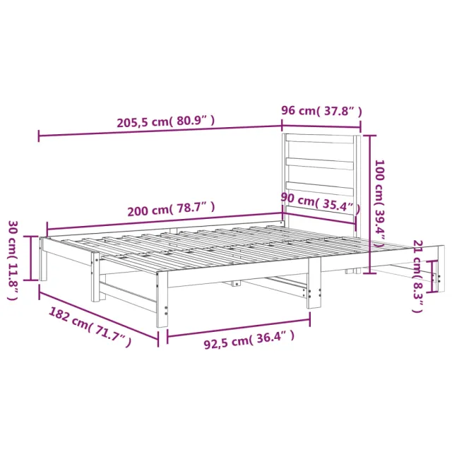 Lit coulissant sans matelas blanc 2x(90x200) cm