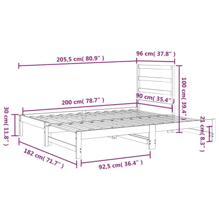 Lit coulissant sans matelas blanc 2x(90x200) cm