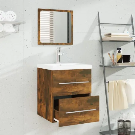 Meuble lavabo avec bassin intégré Chêne fumé Bois d'ingénierie