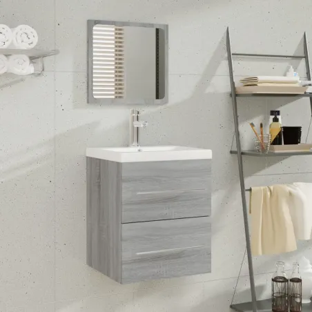 Meuble lavabo avec bassin intégré Sonoma gris Bois d'ingénierie