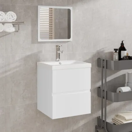 Armoire lavabo de salle de bain avec bassin et miroir Blanc