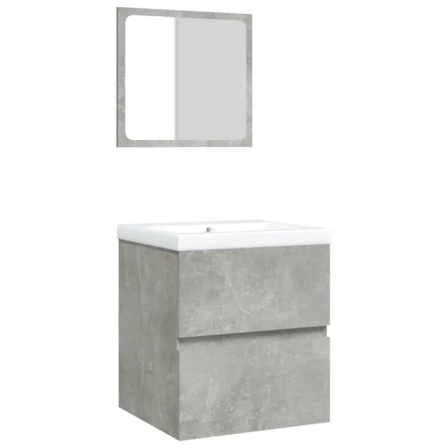 Armoire lavabo de salle de bain et bassin et miroir Gris béton