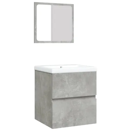 Armoire lavabo de salle de bain et bassin et miroir Gris béton