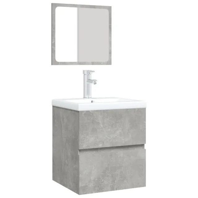 Armoire lavabo de salle de bain et bassin et miroir Gris béton