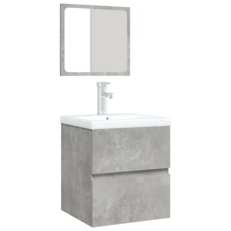 Armoire lavabo de salle de bain et bassin et miroir Gris béton