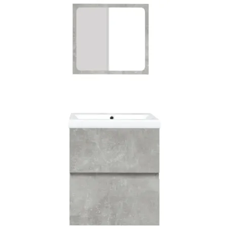 Armoire lavabo de salle de bain et bassin et miroir Gris béton