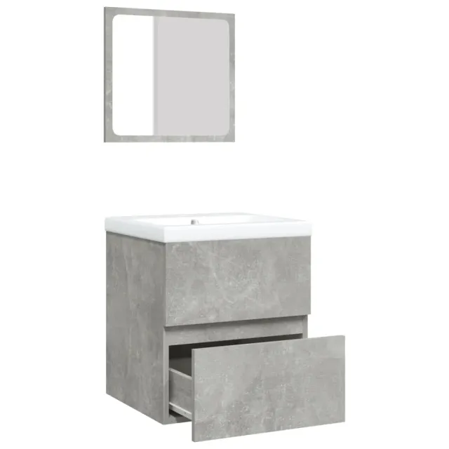 Armoire lavabo de salle de bain et bassin et miroir Gris béton