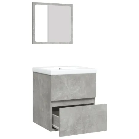 Armoire lavabo de salle de bain et bassin et miroir Gris béton