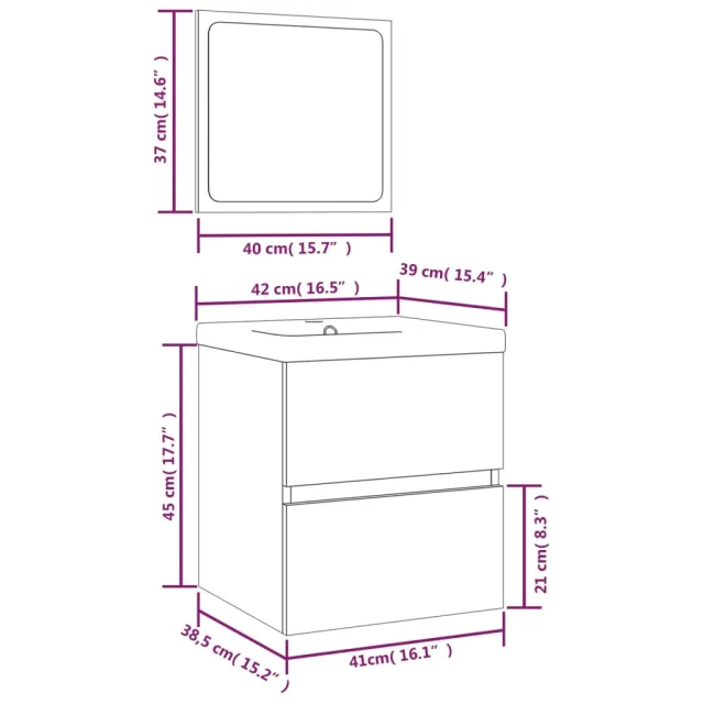 Armoire lavabo de salle de bain et bassin et miroir Gris béton