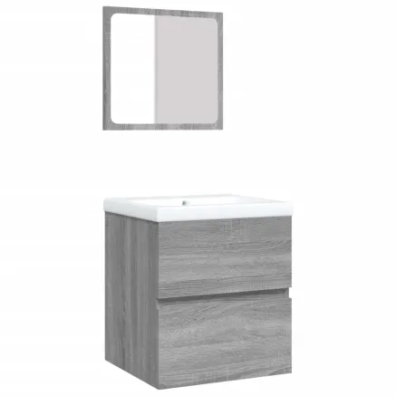 Armoire lavabo de salle de bain et bassin et miroir sonoma gris 2
