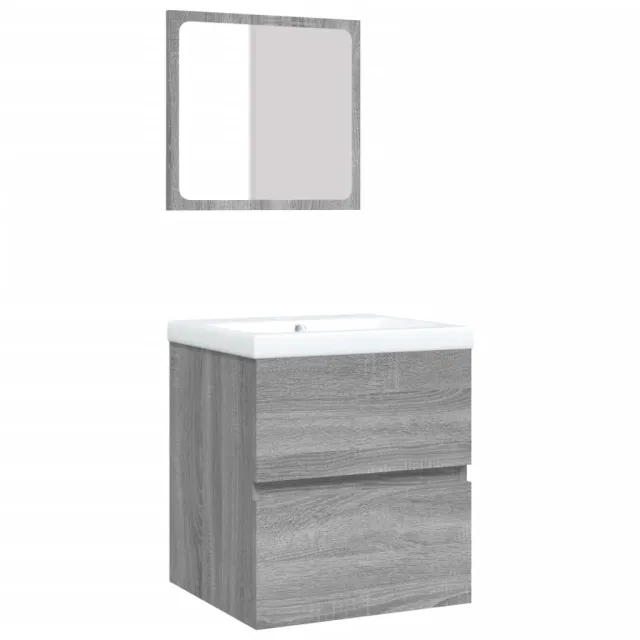 Armoire lavabo de salle de bain et bassin et miroir sonoma gris