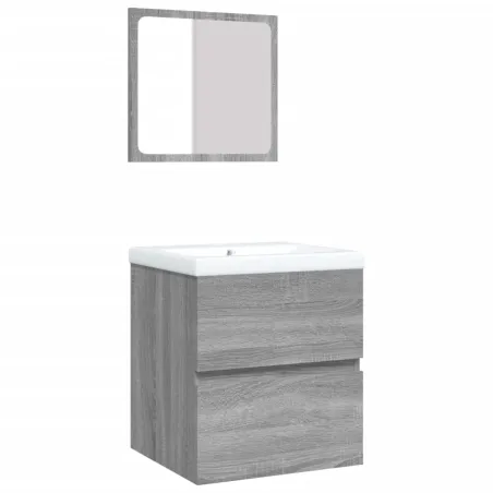 Armoire lavabo de salle de bain et bassin et miroir sonoma gris