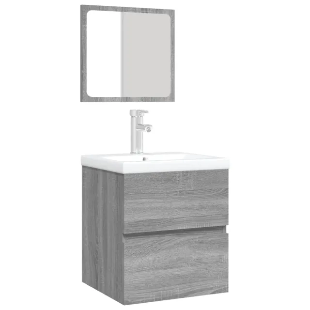 Armoire lavabo de salle de bain et bassin et miroir sonoma gris