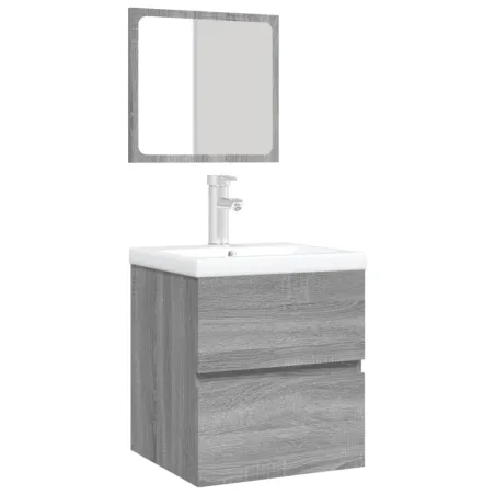 Armoire lavabo de salle de bain et bassin et miroir sonoma gris