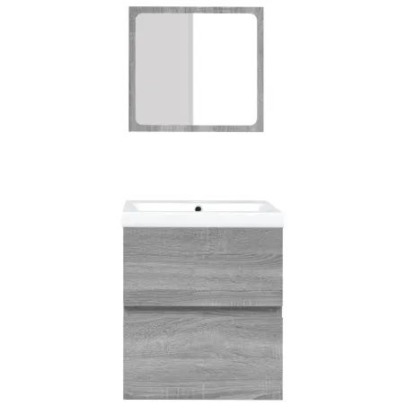 Armoire lavabo de salle de bain et bassin et miroir sonoma gris