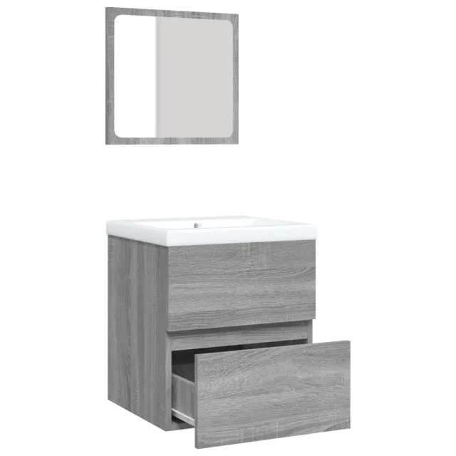 Armoire lavabo de salle de bain et bassin et miroir sonoma gris
