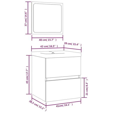 Armoire lavabo de salle de bain et bassin et miroir sonoma gris