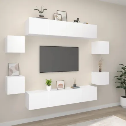 Ensemble de meubles TV 8 pcs Blanc Bois d'ingénierie