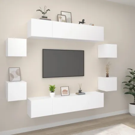 Ensemble de meubles TV 8 pcs Blanc Bois d'ingénierie