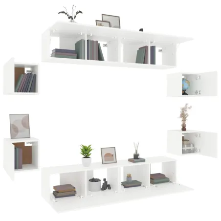 Ensemble de meubles TV 8 pcs Blanc Bois d'ingénierie