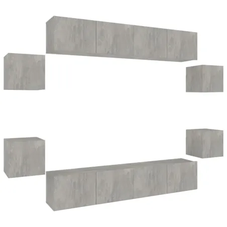 Ensemble de meubles TV 8 pcs Gris béton Bois d'ingénierie