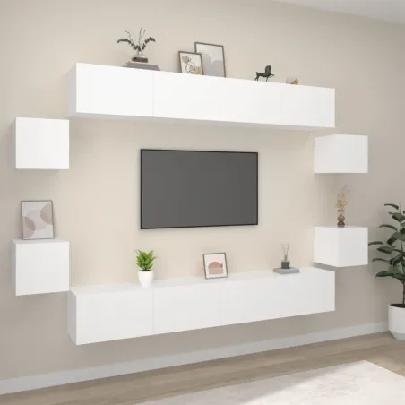 Ensemble de meubles TV 8 pcs Blanc Bois d'ingénierie