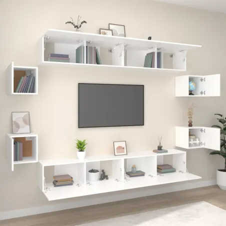Ensemble de meubles TV 8 pcs Blanc Bois d'ingénierie
