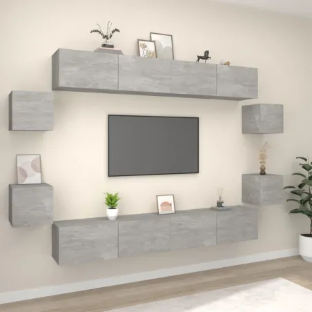 Ensemble de meubles TV 8 pcs Gris béton Bois d'ingénierie