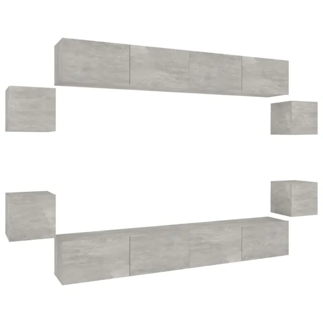 Ensemble de meubles TV 8 pcs Gris béton Bois d'ingénierie