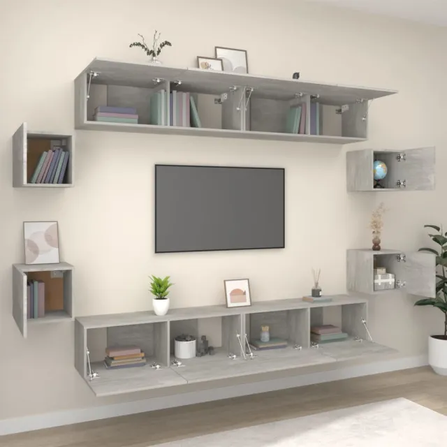 Ensemble de meubles TV 8 pcs Gris béton Bois d'ingénierie