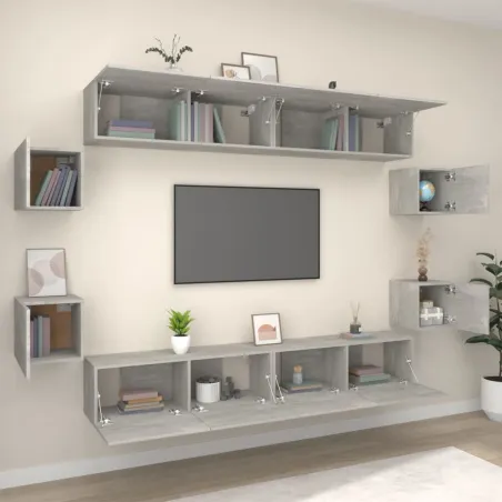 Ensemble de meubles TV 8 pcs Gris béton Bois d'ingénierie