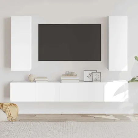 Ensemble de meubles TV 5 pcs Blanc Bois d'ingénierie