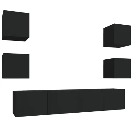 Ensemble de meubles TV 6 pcs Noir Bois d'ingénierie 2