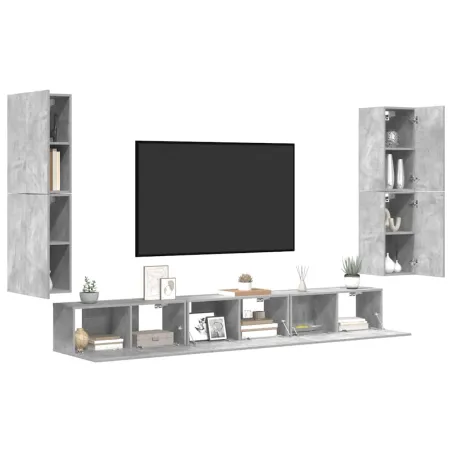 Ensemble de meubles TV 7 pcs Gris béton Bois d'ingénierie