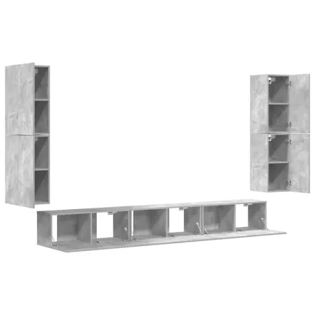 Ensemble de meubles TV 7 pcs Gris béton Bois d'ingénierie