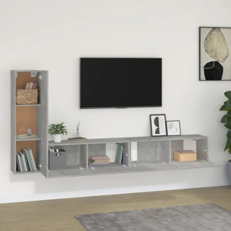 Ensemble de meubles TV 3 pcs Gris béton Bois d'ingénierie