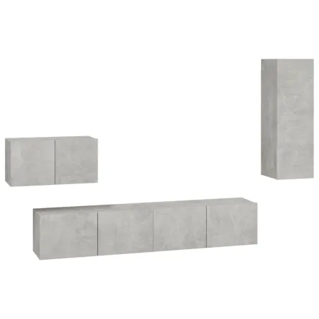 Ensemble de meubles TV 4 pcs Gris béton Bois d'ingénierie