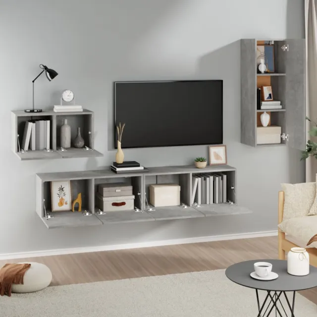 Ensemble de meubles TV 4 pcs Gris béton Bois d'ingénierie