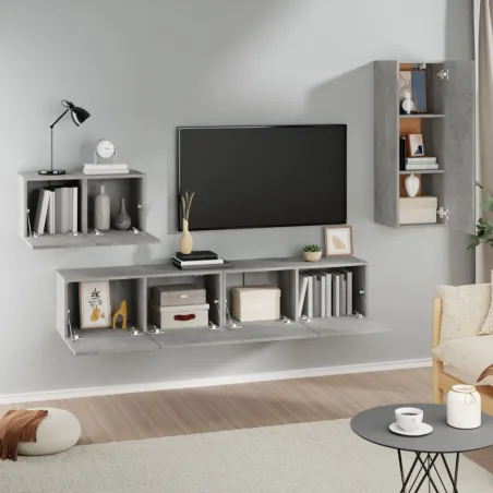 Ensemble de meubles TV 4 pcs Gris béton Bois d'ingénierie