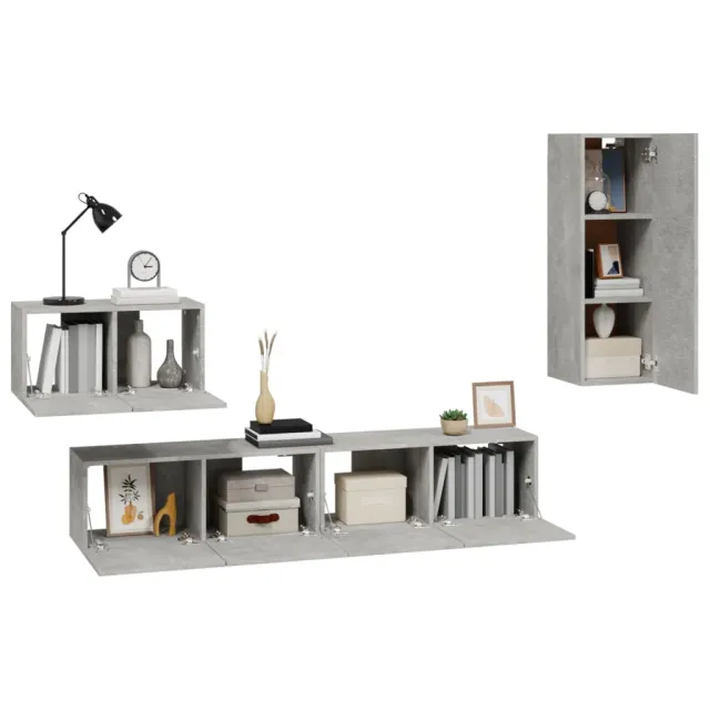 Ensemble de meubles TV 4 pcs Gris béton Bois d'ingénierie
