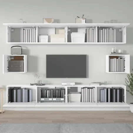 Ensemble de meubles TV 6 pcs Blanc Bois d'ingénierie