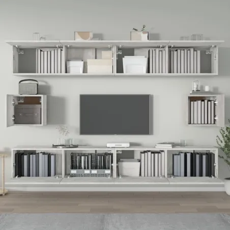 Ensemble de meubles TV 6 pcs Gris béton Bois d'ingénierie