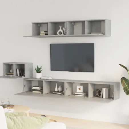 Ensemble de meubles TV 5 pcs Gris béton Bois d'ingénierie