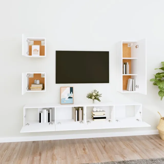 Ensemble de meubles TV 5 pcs Blanc Bois d'ingénierie