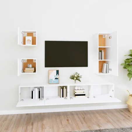 Ensemble de meubles TV 5 pcs Blanc Bois d'ingénierie