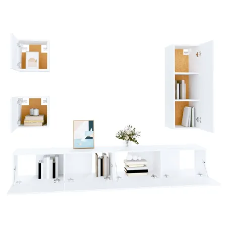 Ensemble de meubles TV 5 pcs Blanc Bois d'ingénierie