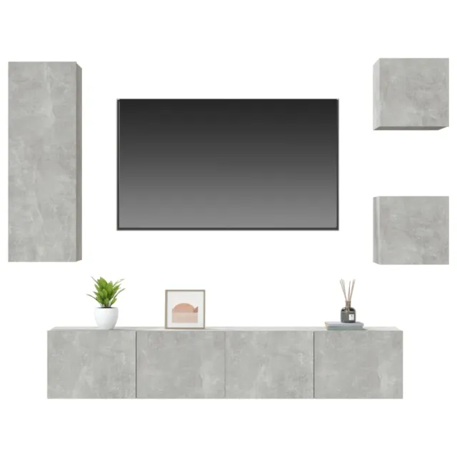 Ensemble de meubles TV 5 pcs Gris béton Bois d'ingénierie