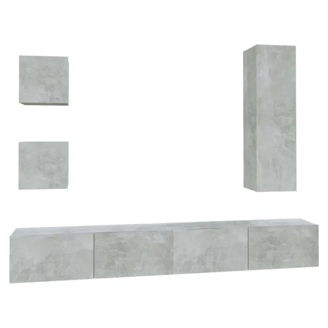 Ensemble de meubles TV 5 pcs Gris béton Bois d'ingénierie