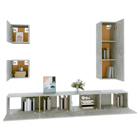Ensemble de meubles TV 5 pcs Gris béton Bois d'ingénierie